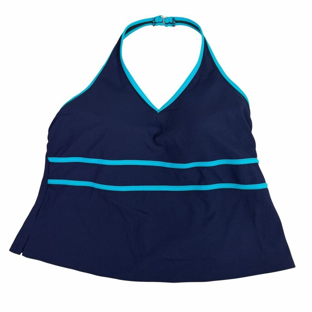 Lands End 16W Navy Teal V-Neck Textured Halter Tankini